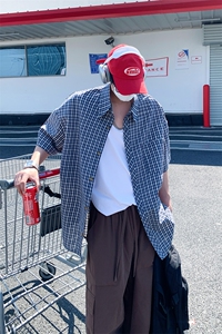 复古格子短袖衬衫男宽松高级感学院风情侣衬衣DC2228-特价P29图片