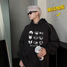 现货WY627-P45卡通克重磅连帽加绒卫衣男美式高街潮牌外套a，女装短外套，电商A456（原C415）