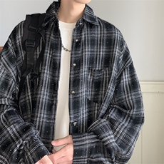 高质量格子衬衫男长袖韩版潮流宽松百搭2025秋季ins外套CY956-P53，男装衬衫，星座412-2