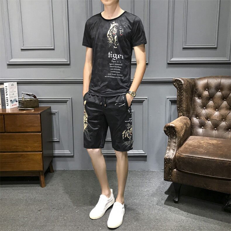 2021夏季新款老虎头短裤套装男大码  钱塘3029-9010 真模图片