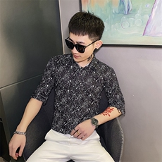 312A-104-P55新款社会小伙中袖衬衫韩版潮流男士五分袖衬衣A，男装T恤，星座312A-5
