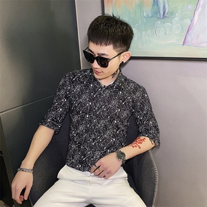 312A-104-P55 新款社会小伙中袖衬衫韩版潮流男士五分袖衬衣A图片