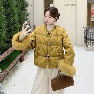 新中式高端提花狐狸毛羽绒服H8368P355K498图片