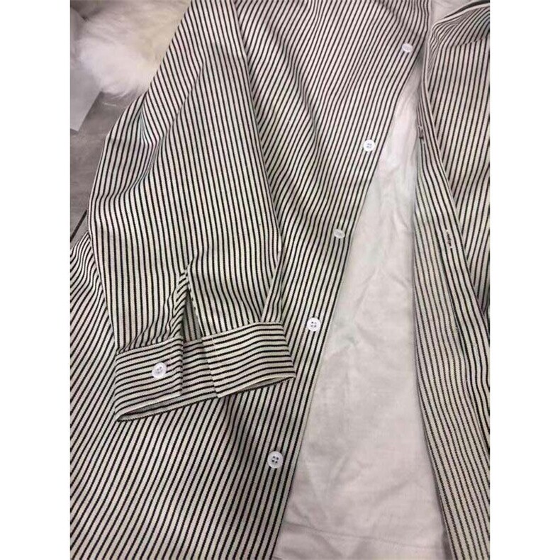 男士春夏款休闲宽松百搭黑白条纹衬衫402-2-CS36-P35控58大货足,男装衬衫,星座402-2