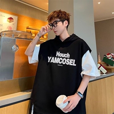 C510P38日系少年感假两件短袖T恤男夏季宽松青少年连帽套，男装T恤，星座512-6