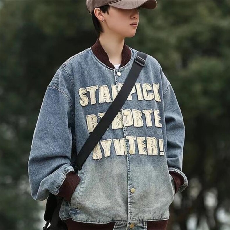 Shark复古水洗牛仔衬衫男春秋新款字母休闲宽松衬衣外套潮,男装衬衫,星座1210-1
