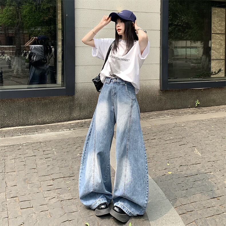 水洗休闲牛仔裤男女新款高腰宽松百搭直筒阔腿拖地长裤YD9006-P60,男装牛仔裤,星座509