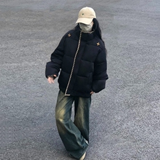 8815#高品质手塞棉贝壳刺绣潮牌纯色棉服大码冬季立领面包服，男装棉衣，星座218-8