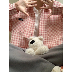 TC1339-P45森系小众格纹衬衫女叠穿内搭ins宽松遮肉显瘦长袖衬衣，男装衬衫，星座617A-2
