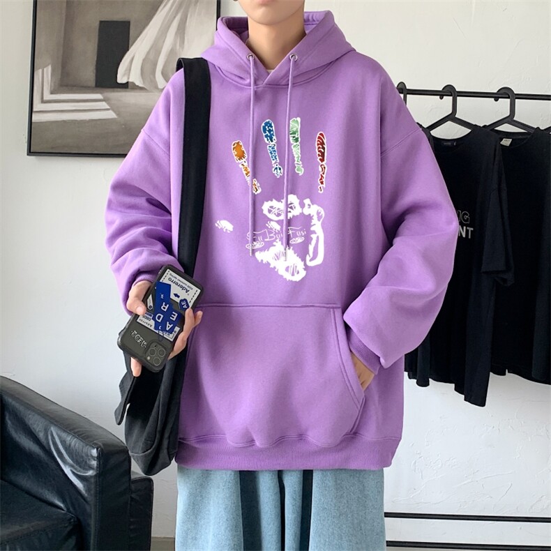 L2461P48卫衣男秋冬新款潮趣文字印花潮流休闲帅气连帽外套图片