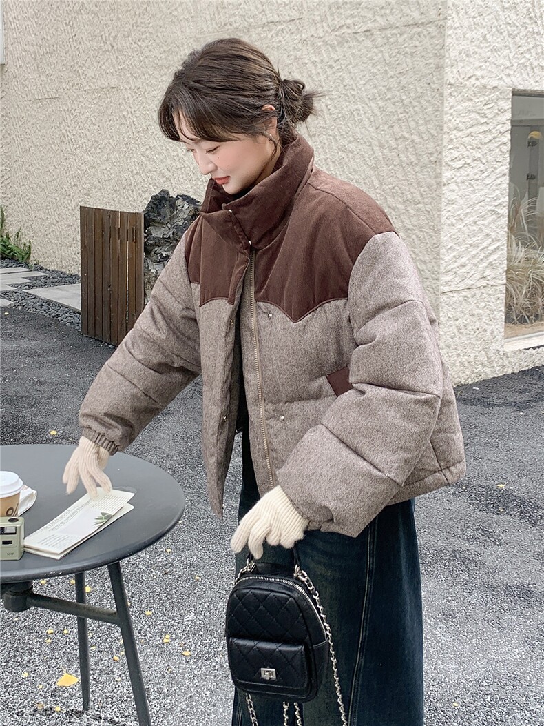 欧货高端拼接撞色羽绒服女冬季2025新款加厚保暖立领白鸭绒短外套,女装羽绒服,琦鑫阁（原依鑫阁）