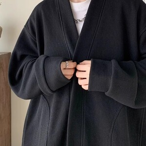 重磅V领华夫格外套慵懒风春秋款帅气男士套装高级感休闲夹克男款图片