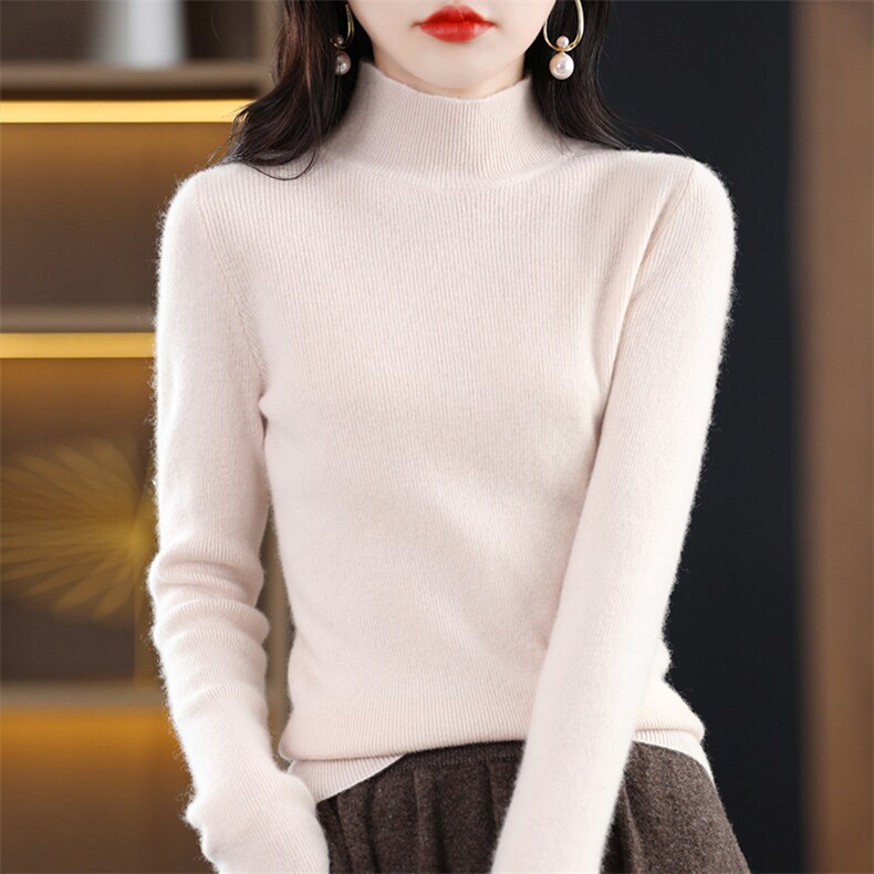 时尚百搭半高领针织衫女秋冬季新款修身显瘦长袖打底衫毛衣外套,针织衫/毛衣,思牵羊绒