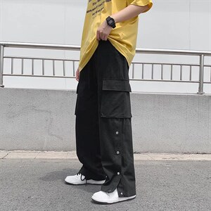 潮牌ins高街直筒长裤日系排扣工装裤夏季男宽松阔腿裤 K3370-P35图片