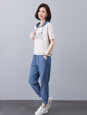 休闲运动套装女夏装2025夏季新款跑步服小个子妈妈洋气时尚两件套，女装套装/套裙，依倍林