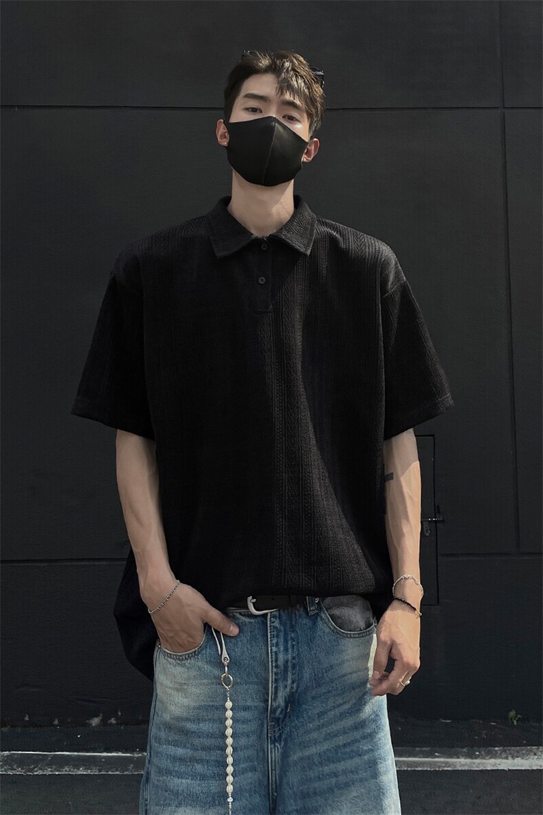 夏装25老钱风大码宽松麦穗翻领POLO衫男装夏季短袖T恤S405-特P35,男装T恤,电商A233-1