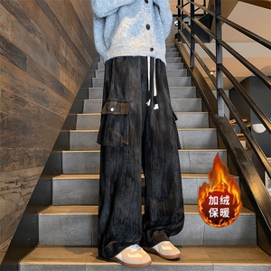 秋冬扎染加绒加厚大口袋工装裤灯芯绒休闲裤A583特P45控78