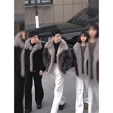 现货重磅硬挺boxy羽绒棉衣座山雕大毛毛领洗水麂皮棉服冬外套，男装棉衣，电商A486