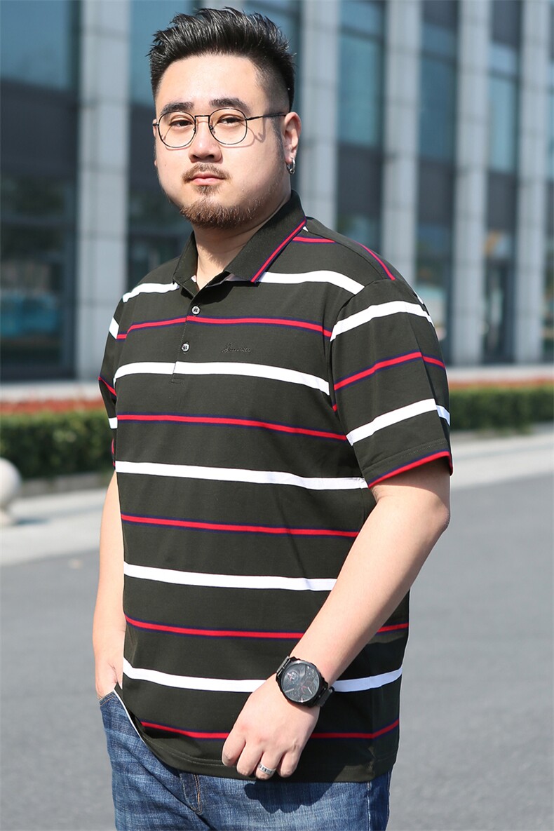 大码男士条纹短袖T恤翻领半袖体恤衫加肥加大号5923款,男装T恤,星座802