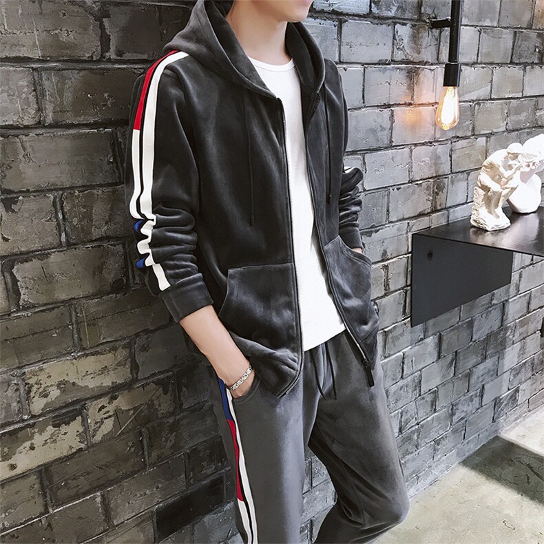 有报告秋季金丝绒两件套休闲卫衣套装男士外套DS159T,男装卫衣,电商A102