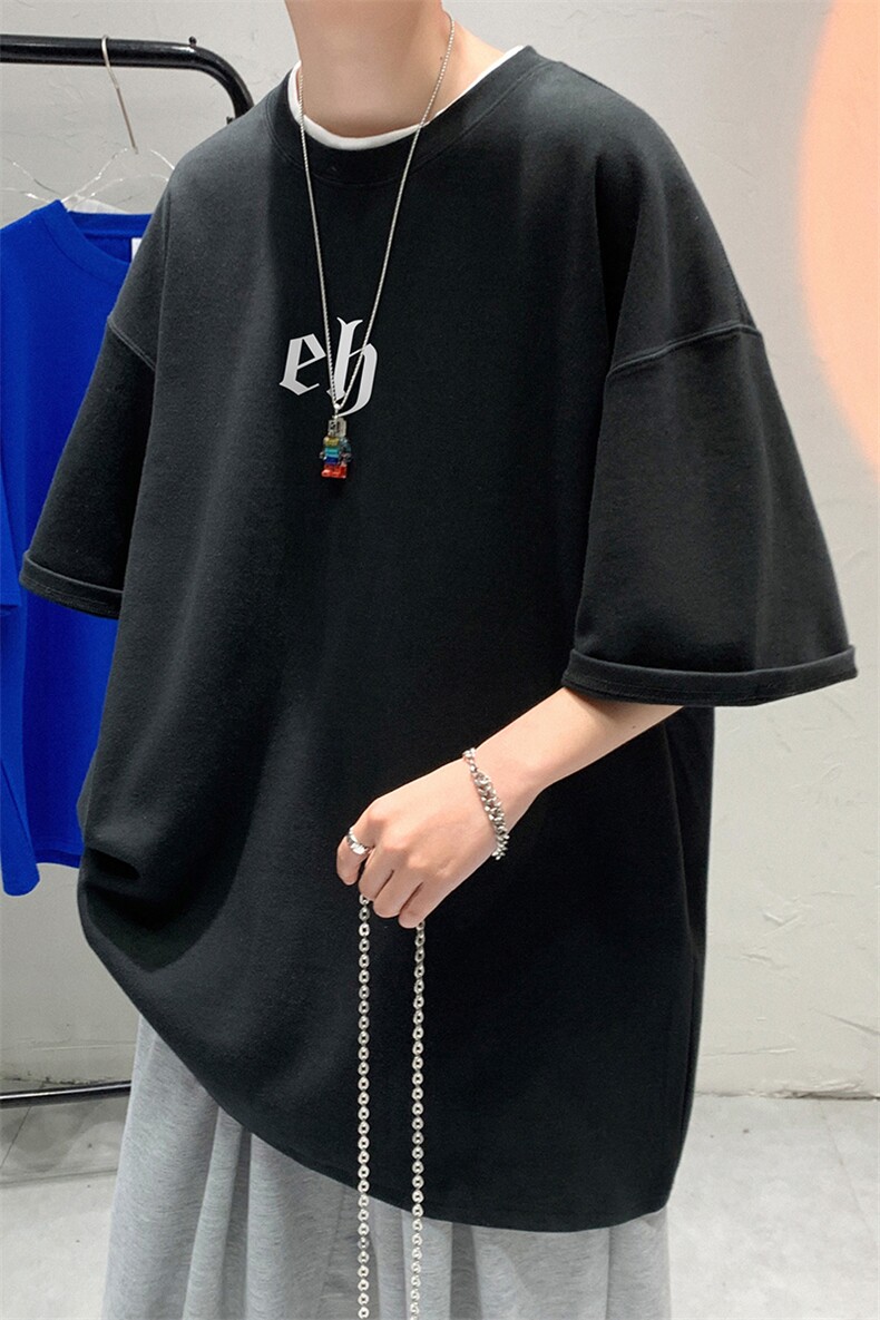 200g高克重夏季新款短袖T恤字母印花简约五分袖T6002P25控38,男装T恤,电商A268A