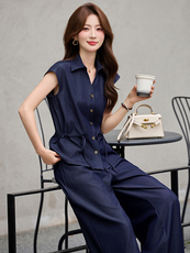 时尚休闲套装女2026夏季新款设计感洋气收腰衬衫阔腿裤气质两件套，女装套装/套裙，婷思杰（原婷想服饰）