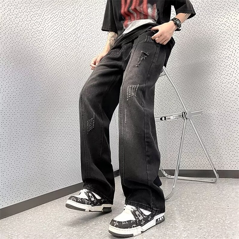秋冬男款加绒水洗做旧牛仔裤潮牌宽松加厚保暖休闲百搭直筒裤,男装牛仔裤,星座410-6（原星座1304-1）