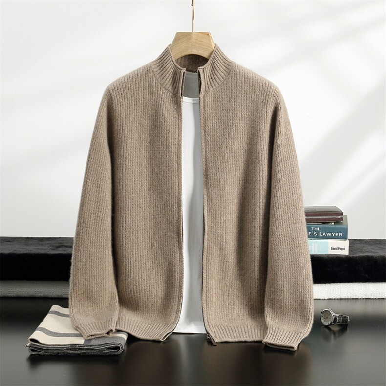 2024秋冬新款35%羊绒男士七针加厚扭花羊绒开衫男装，男装羊绒开衫，雪贝坊一店