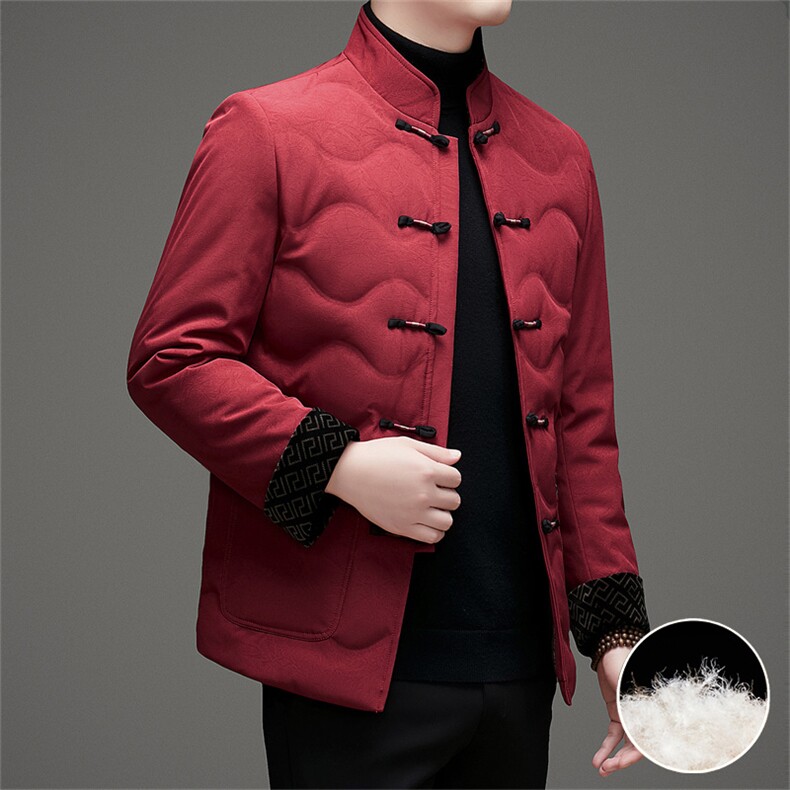 主推中老年羽绒服唐装外套男士复古盘扣风羽绒服外套中式唐装,男装羽绒服,钱塘723