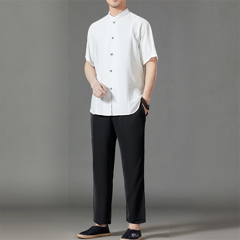 2026夏季薄款高端风冰丝短袖衬衫套装唐装汉服HL23815-P120,男装休闲套装,星座1105-3