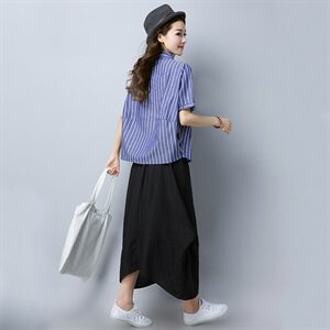条纹 优雅 韩版 方领 套头 2021年夏季 短袖 修身 显瘦 甜美 衬衫图片