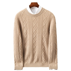 高品质羊绒男士套头衫经典麻花编织保暖舒适商务休闲男装，男装羊绒套衫，欧力羊绒