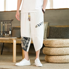 K52棉麻七分裤抽绳青年宽松拼接风休闲裤男310B-1-K52-P25，男装牛仔裤，星座310B-1