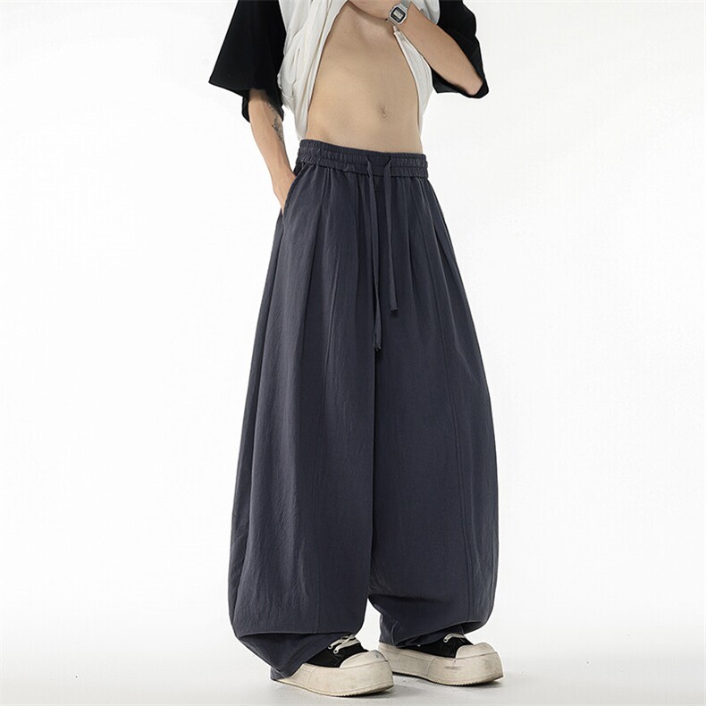 8XL-M亚麻弯刀裤直筒阔腿裤子男夏季宽松大码运动灯笼裤KZ068P60,男装休闲裤,电商B312