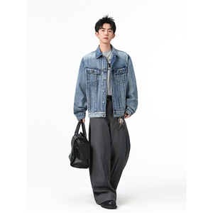水洗牛仔外套男款春美式痞帅上衣服宽松休闲工装夹克JK1324-P80图片