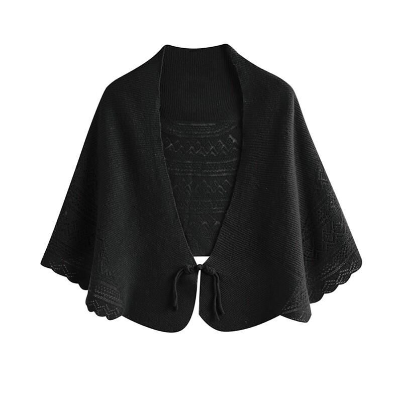 一线成衣配旗袍裙子羊毛披肩斗篷外套中式镂空针织外搭护肩颈围巾，女装羊毛衫，北娇羊绒