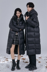 现货黑金情侣装长款鹅绒服男女款青年学生422克羽绒服限价468，男装羽绒服，钱塘723