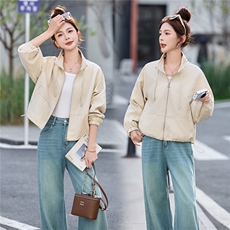 高端欧货春季新款高级感时尚抽绳立领外套宽松休闲夹克衫上衣女，女装皮衣，跑量工厂店