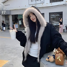 现货高品质美式高街冬季重磅硬挺短款座山雕毛领棉衣男女加厚外套，男装棉衣，电商A486