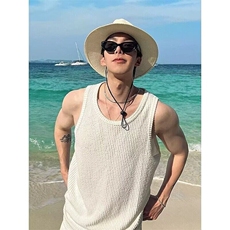 坑条背心男美式休闲宽松运动坎肩健身显肌肉纹理无袖T恤BX11P25，男装T恤，电商D256-2(原A064-2)