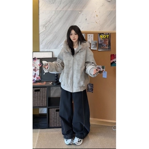 现货荒朽PU皮连帽长毛加厚保暖座山雕棉衣外套ZX23特批P95图片