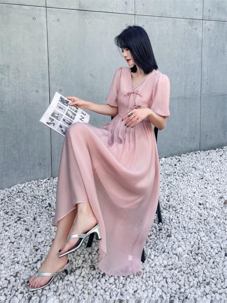 风盘扣修身显瘦气质连衣裙，女装连衣裙，天使公主