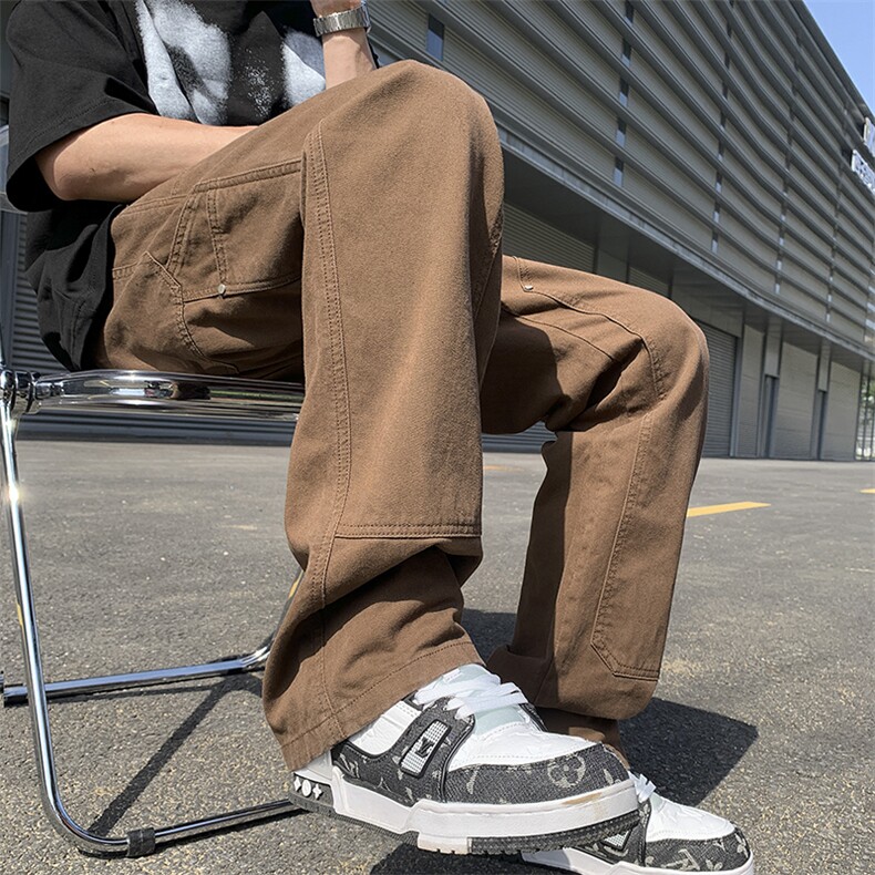 夏季美式高街vibe铆钉伐木裤男款宽松直筒休闲工装裤D0987P55,男装工装外套,电商D325