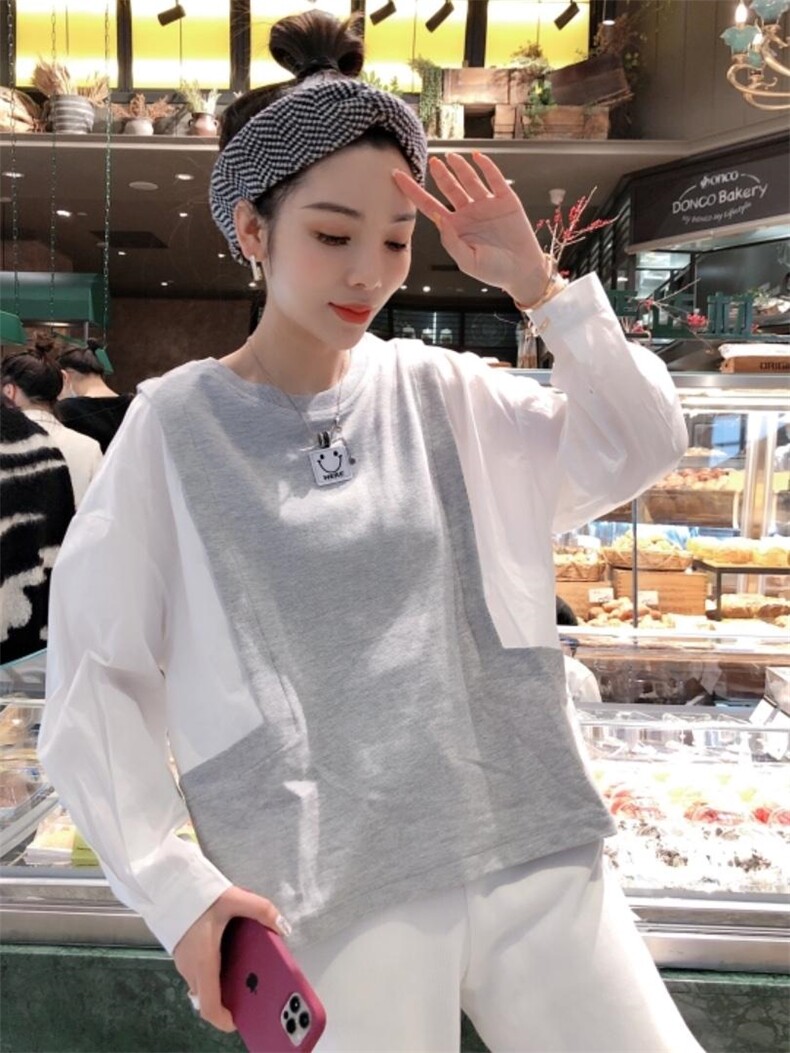 笑脸拼色小衫，人人补单款，女装，一杭