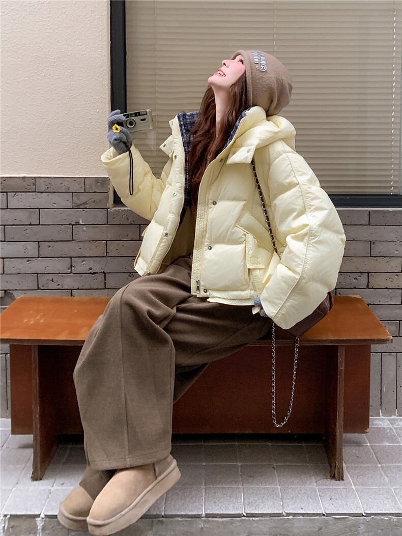 现货新款独特超好看短款羽绒服女款冬连帽面包服羽绒服,女装羽绒服,然然