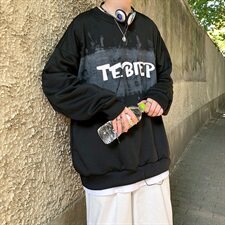 703-WW005秋季基础款泼漆效果印花圆领套头卫衣，男装卫衣，星座703