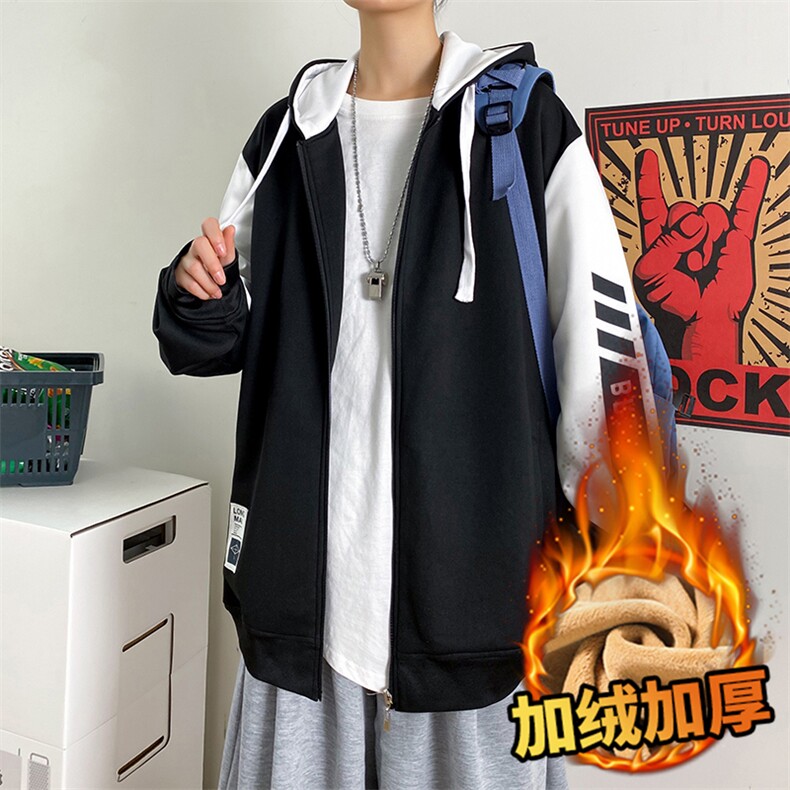 加绒加厚暴款情侣开衫连帽卫衣港风宽松插色大码上衣外套男-P55,男装卫衣,星座217-4