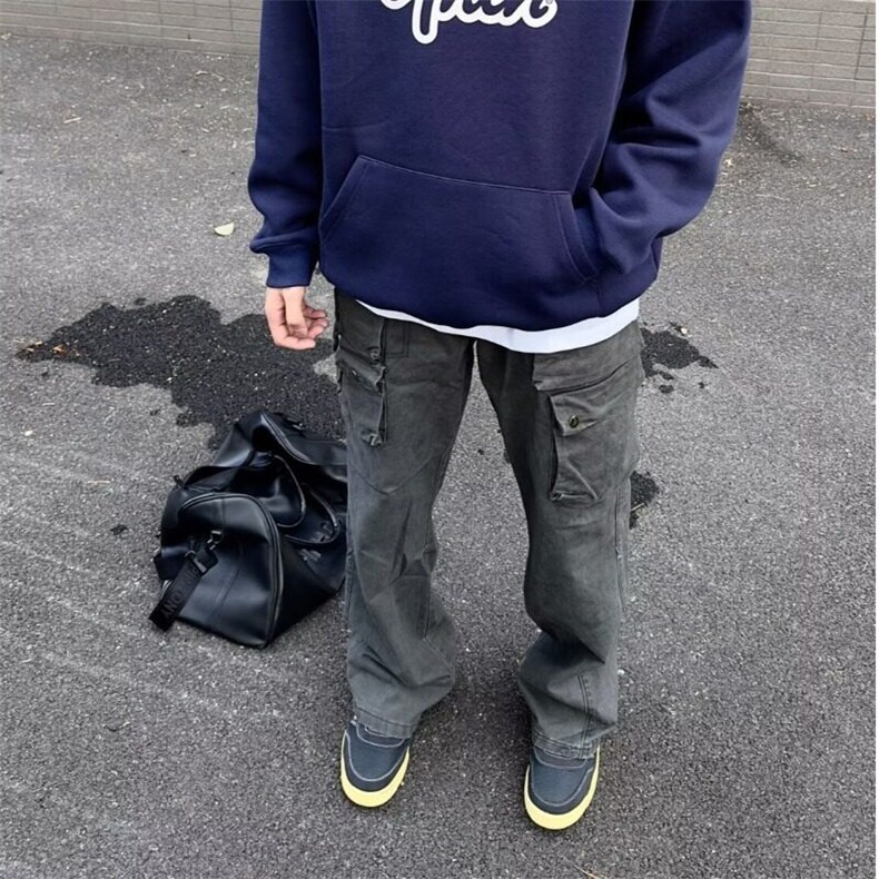美式复古多口袋工装休闲裤设计感直筒宽松显瘦高街潮牌百搭长裤潮,男装休闲裤,星座506A