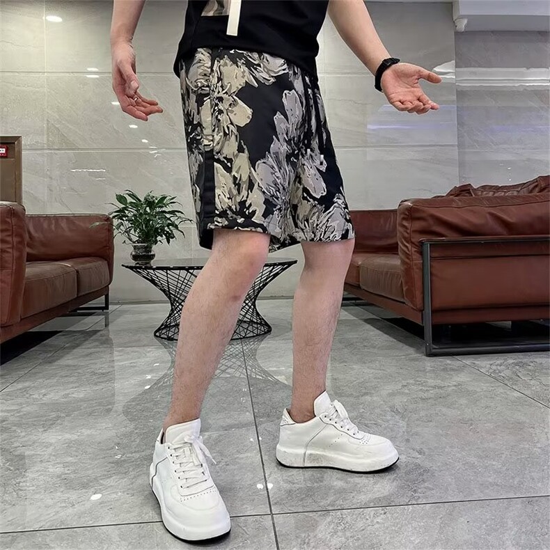 短裤男士夏季宽松潮流刺绣五分裤青年情侣潮牌印花休闲直筒裤,男装牛仔裤,星座516A