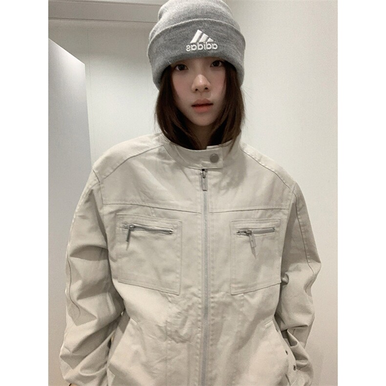 26春装高品质老钱风立领夹克外套男女美式潮牌拉链工装风宽松上衣,男装夹克,电商A486
